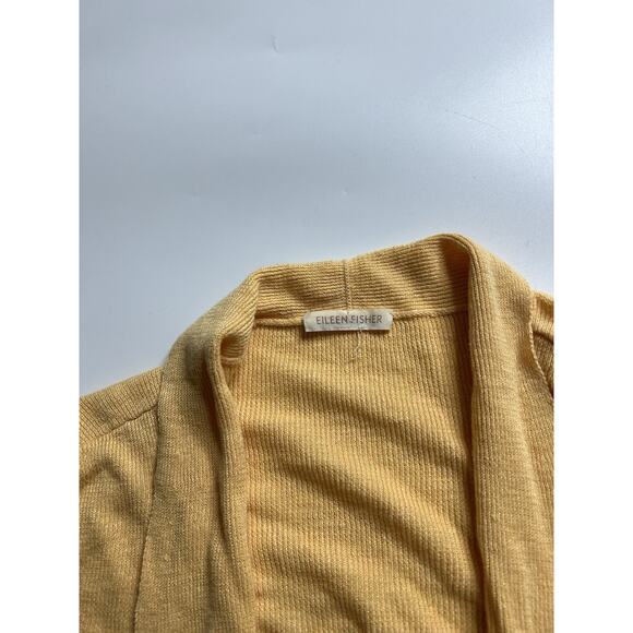 Eileen Fisher Sweater Womens Medium Cardigan 100% Linen Yellow Lightweight - Picture 2 of 6